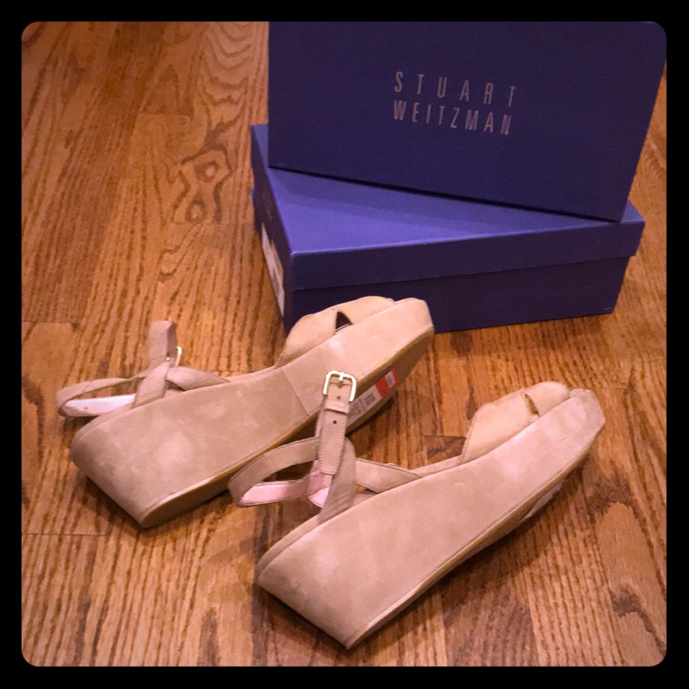 Stuart Weitzman Tan Nubuck Leather Wedges
